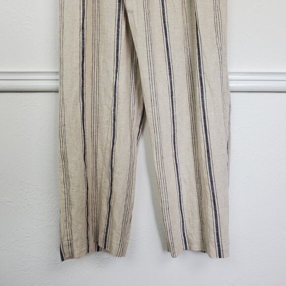 Madewell Jumpsuit Smocked Cami Linen Striped Summer Coastal Neutral Cream Gray - Picture 12 of 14